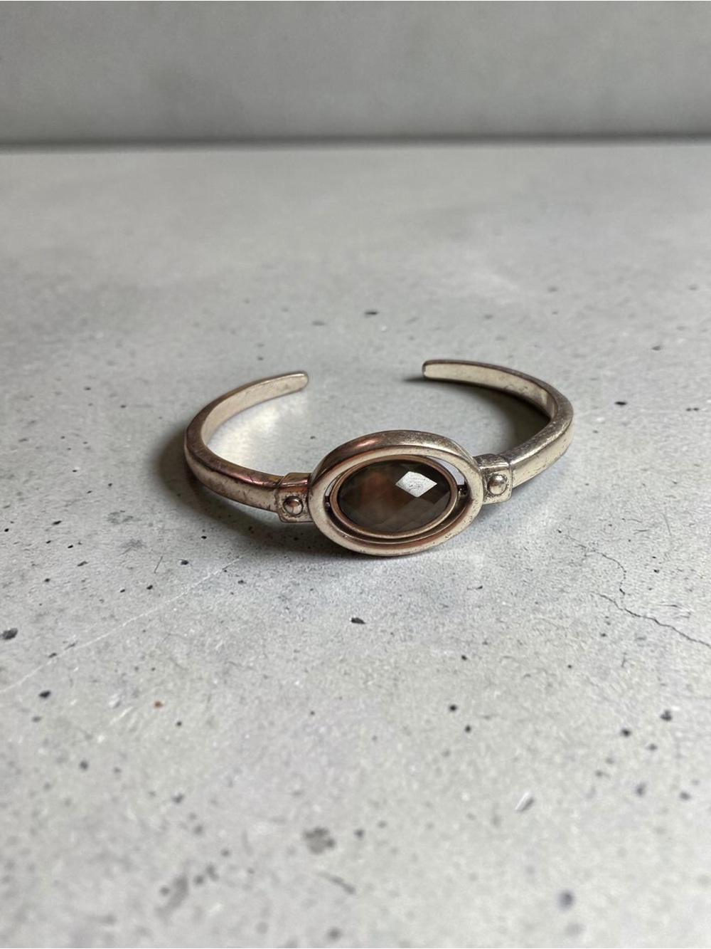 Lucky Brand Silver Cuff Bracelet with Brown Stone